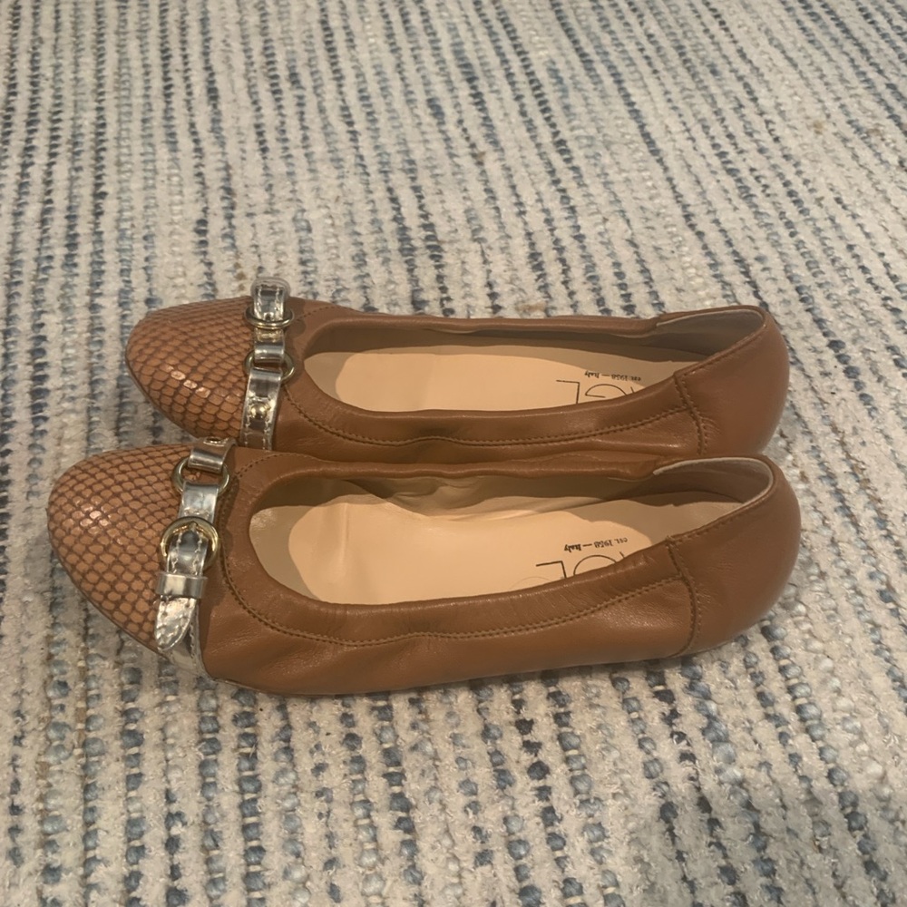 AGL Brown Leather Flats with Silver Accents - Picture 6 of 7